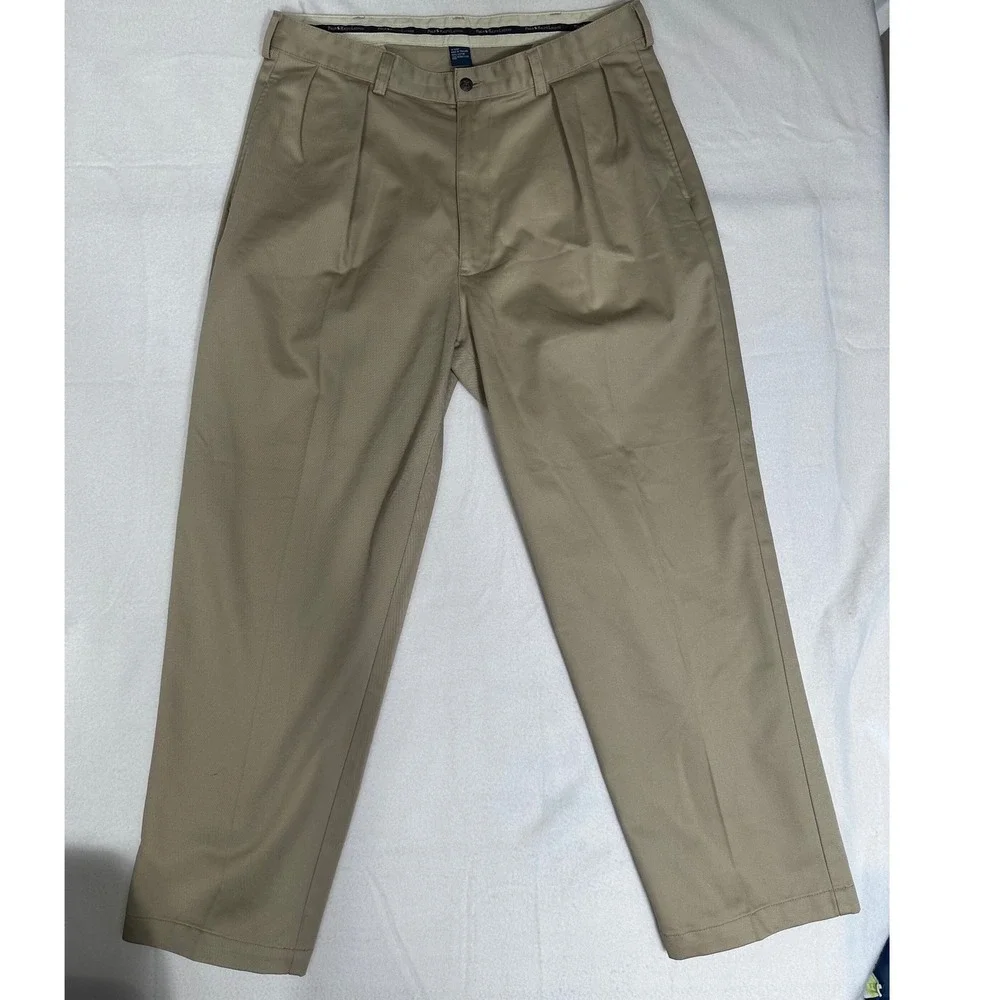 Polo Ralph Lauren Mens‎ Beige Cotton Pleated Chino Pants Trousers Size 36/29